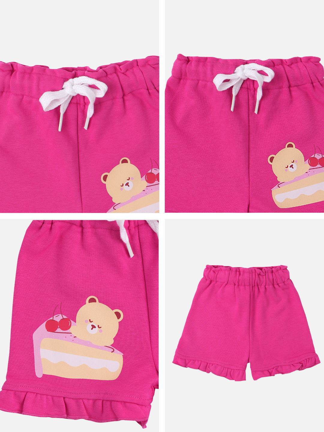 Nautinati Girls Terry Cotton Cake and Bear Printed Shorts