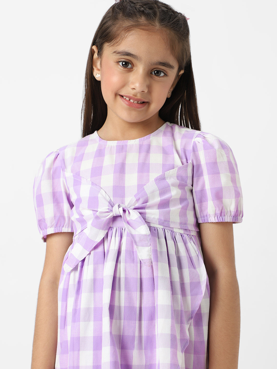 Nautinati Girls Cotton Puff Sleeve Gingham Dress