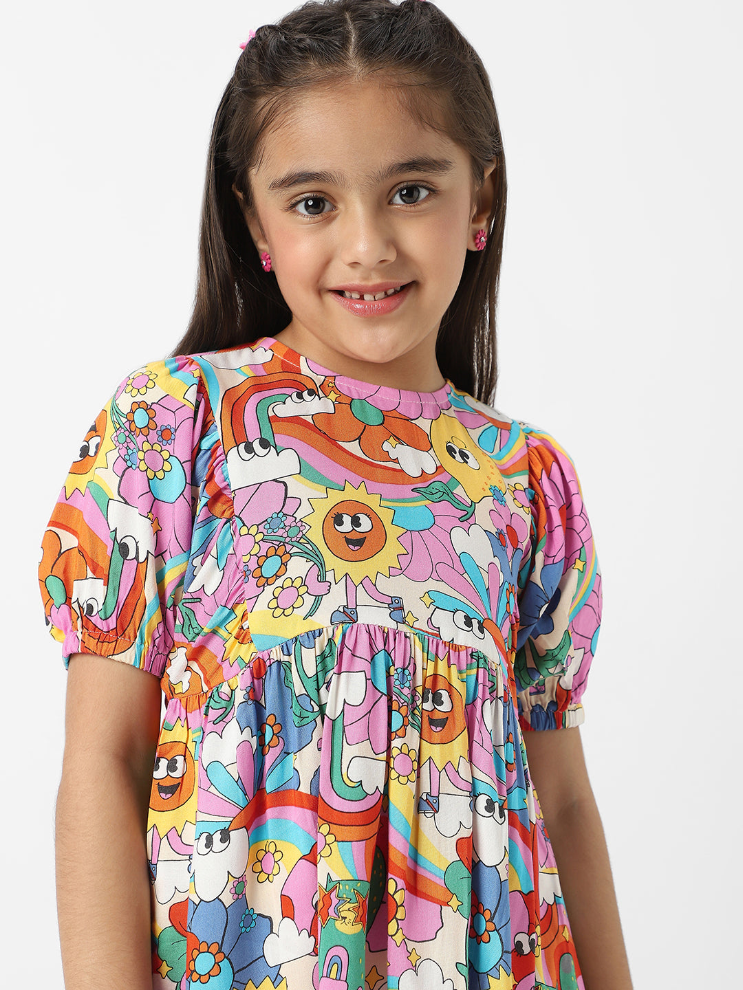 Nautinati Girls' Colourful AOP Dress