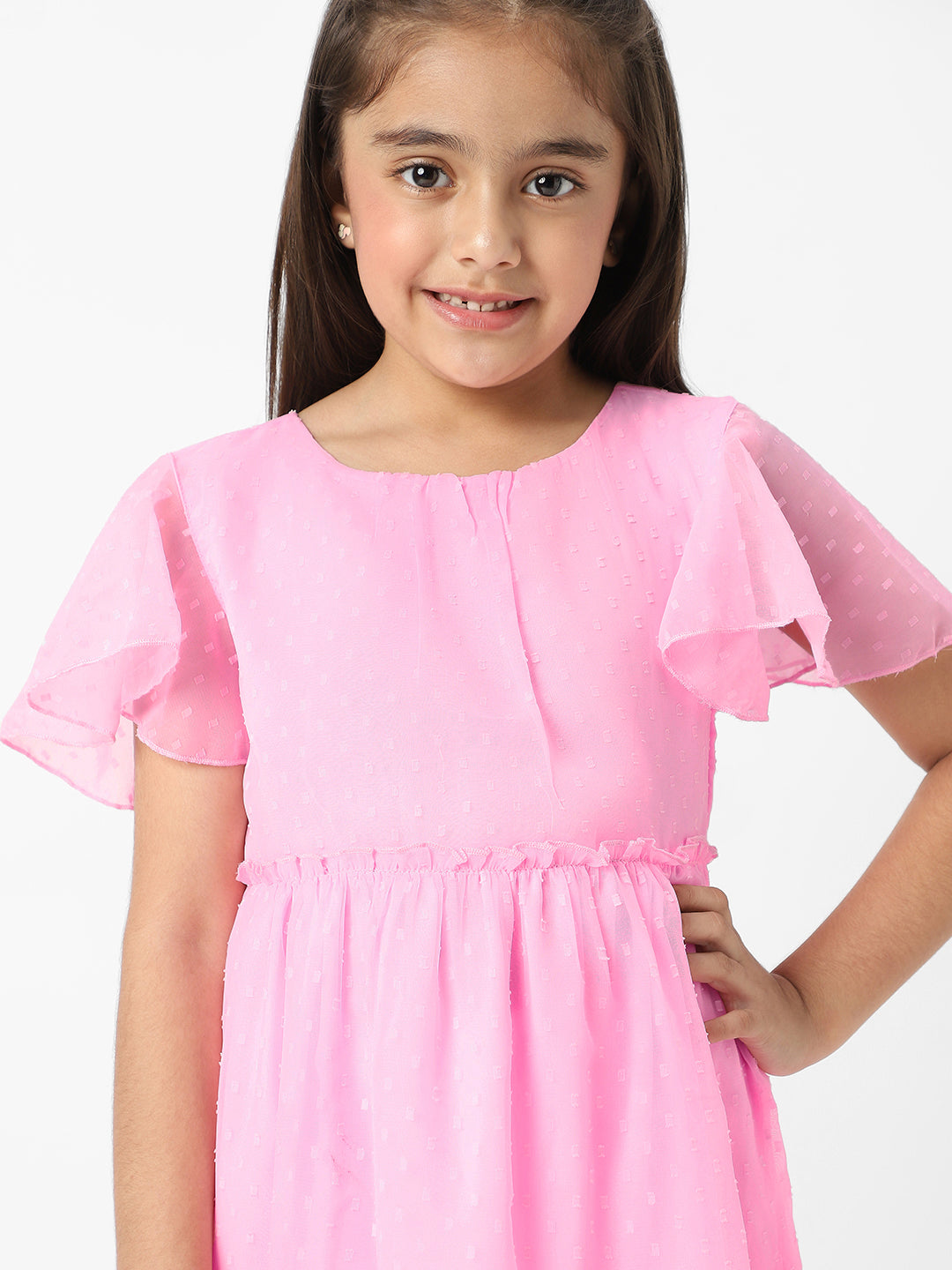 Nautinati Girls Textured Fabric Swiss Dot Tiered Dress