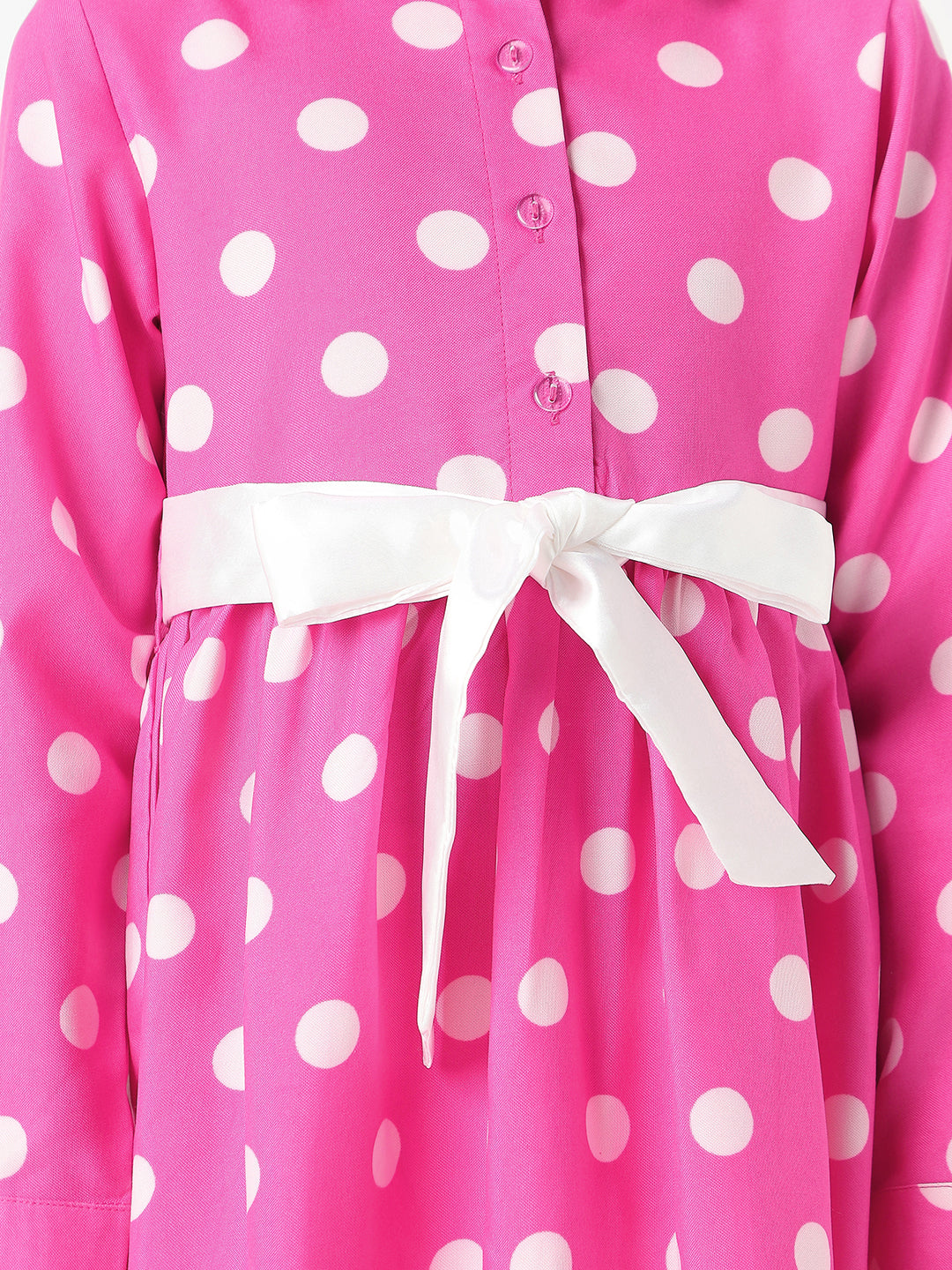 Nautinati Girls Polka Printed Shirt Dress with Satin Tie-up
