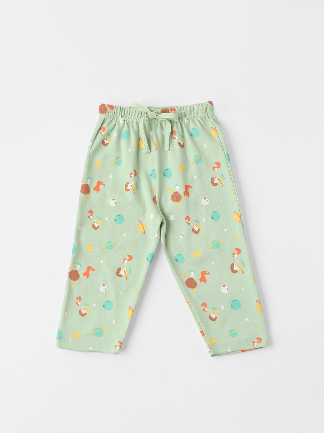 Nautinati Cotton Solid and Forest AOP Pack of 2 Pants Set for Baby Girls
