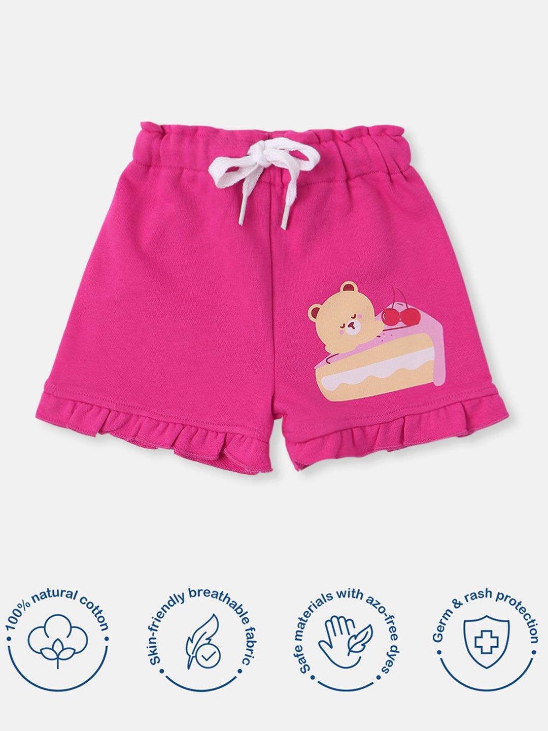 Nautinati Girls Terry Cotton Cake and Bear Printed Shorts
