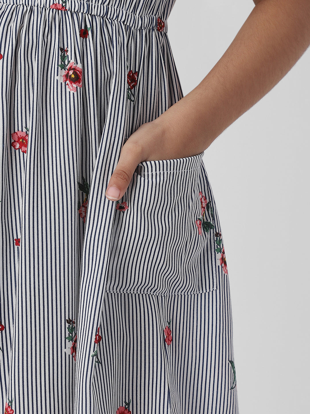 Nautinati Girls Striped Floral Print Dress