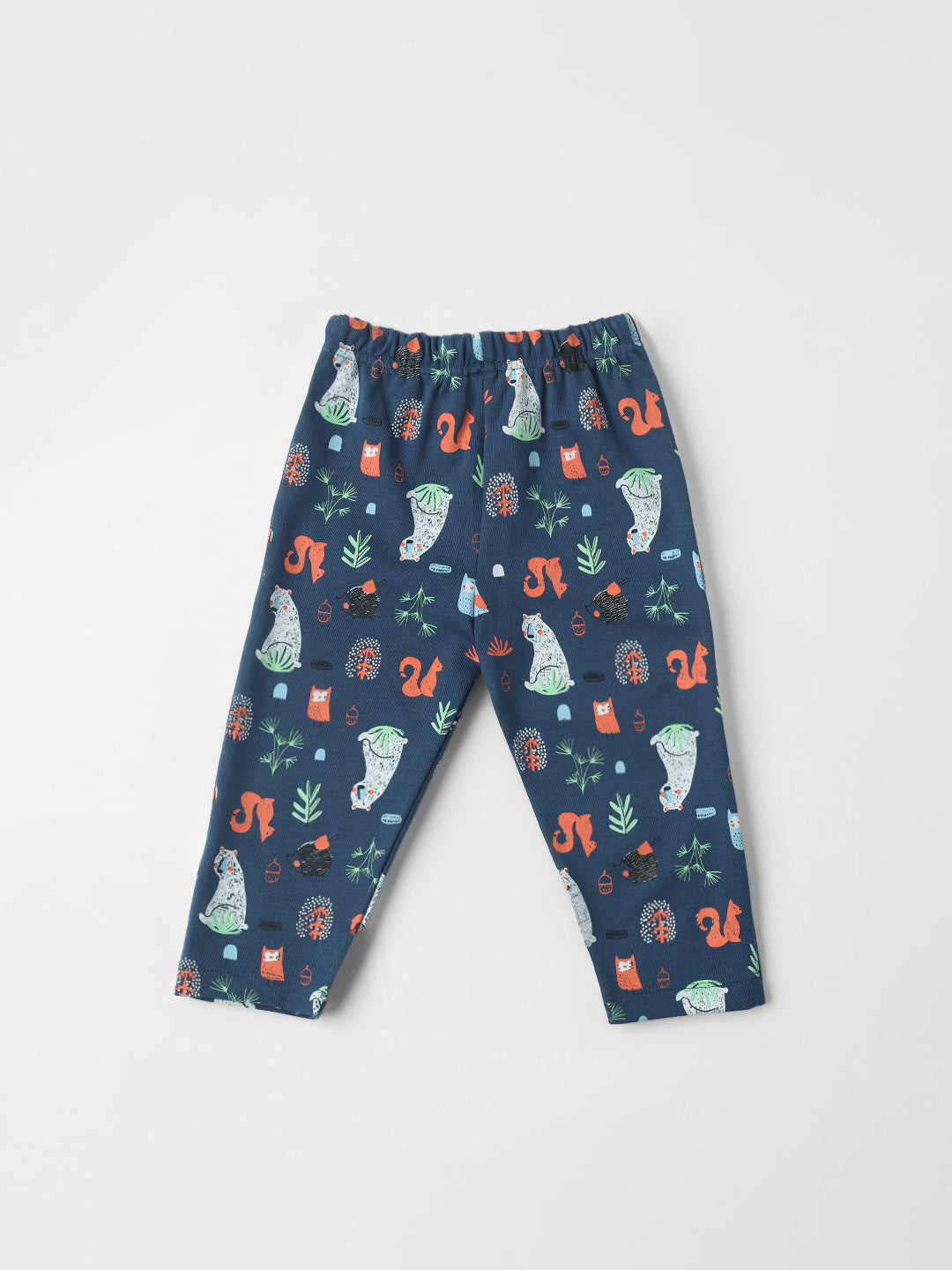 Nautinati Cotton Solid and Forest AOP Pack of 2 Pants Set for Baby Girls