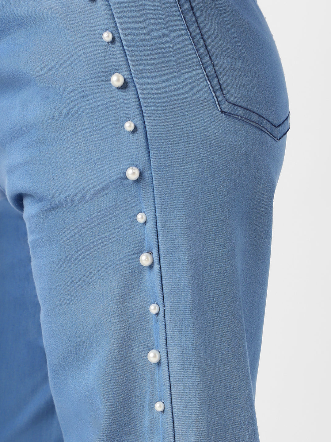 Nautinati Girls' Cotton Denim Jogger Jeans with Pearl Sequins