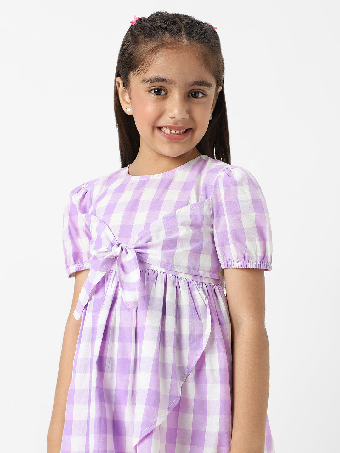 Nautinati Girls Cotton Puff Sleeve Gingham Dress
