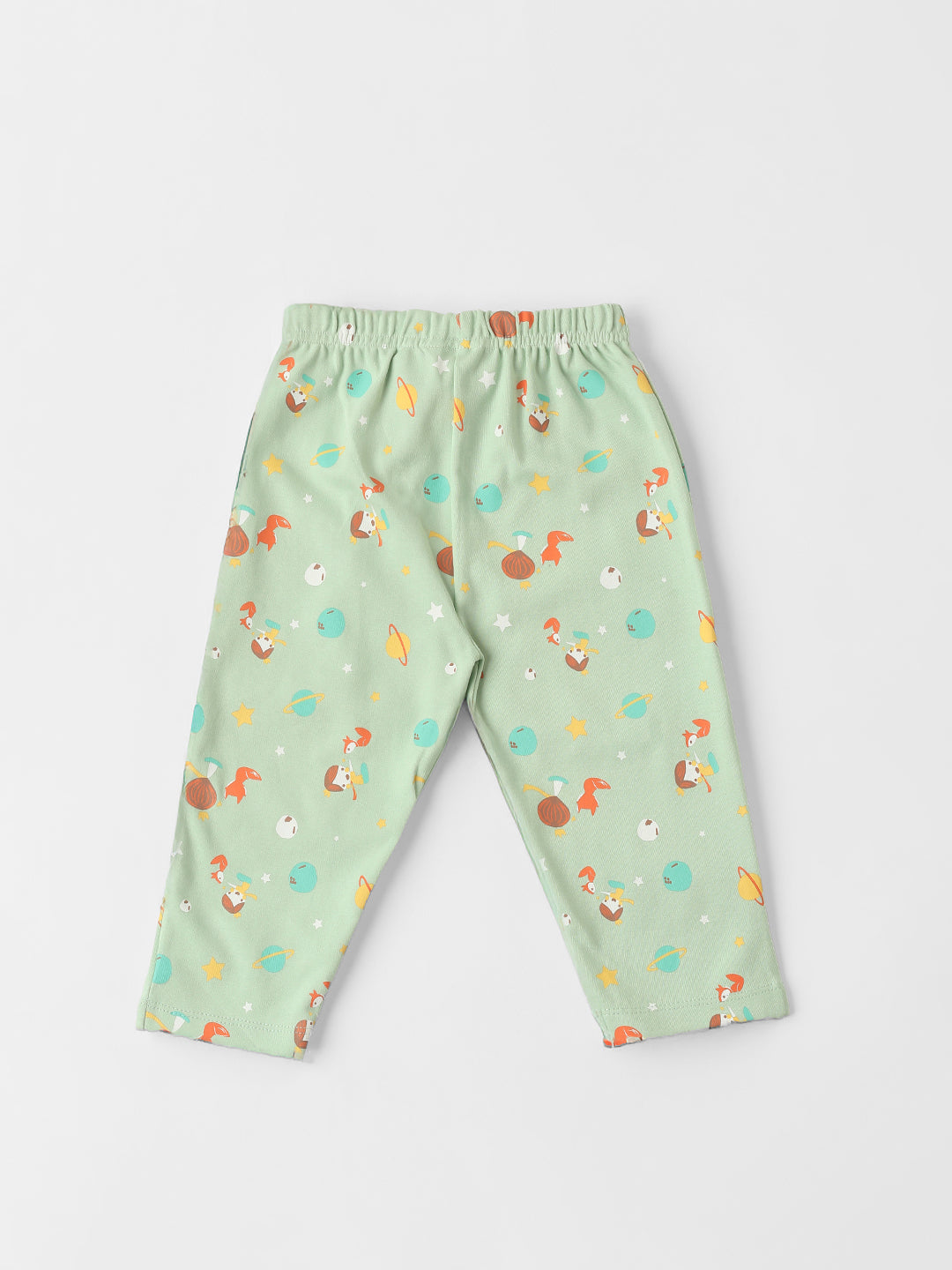 Nautinati Cotton Solid and Forest AOP Pack of 2 Pants Set for Baby Girls