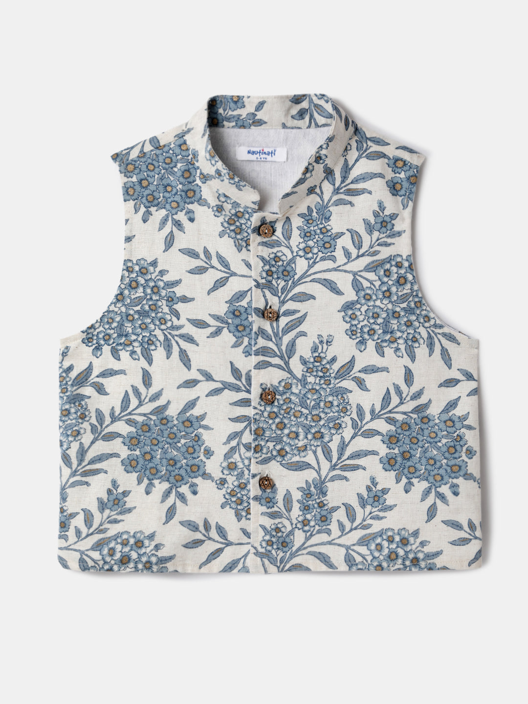 Nautinati Boys' Cotton Festive Kurta Pyjama With Jacket Set | Block Print Jacket | Age 2 - 10 Years