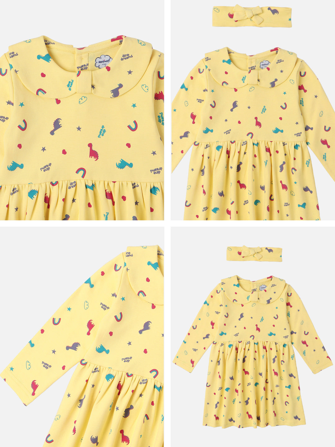 Nautinati Infants Cotton All Over Graphic Print Dress with Matching Headband