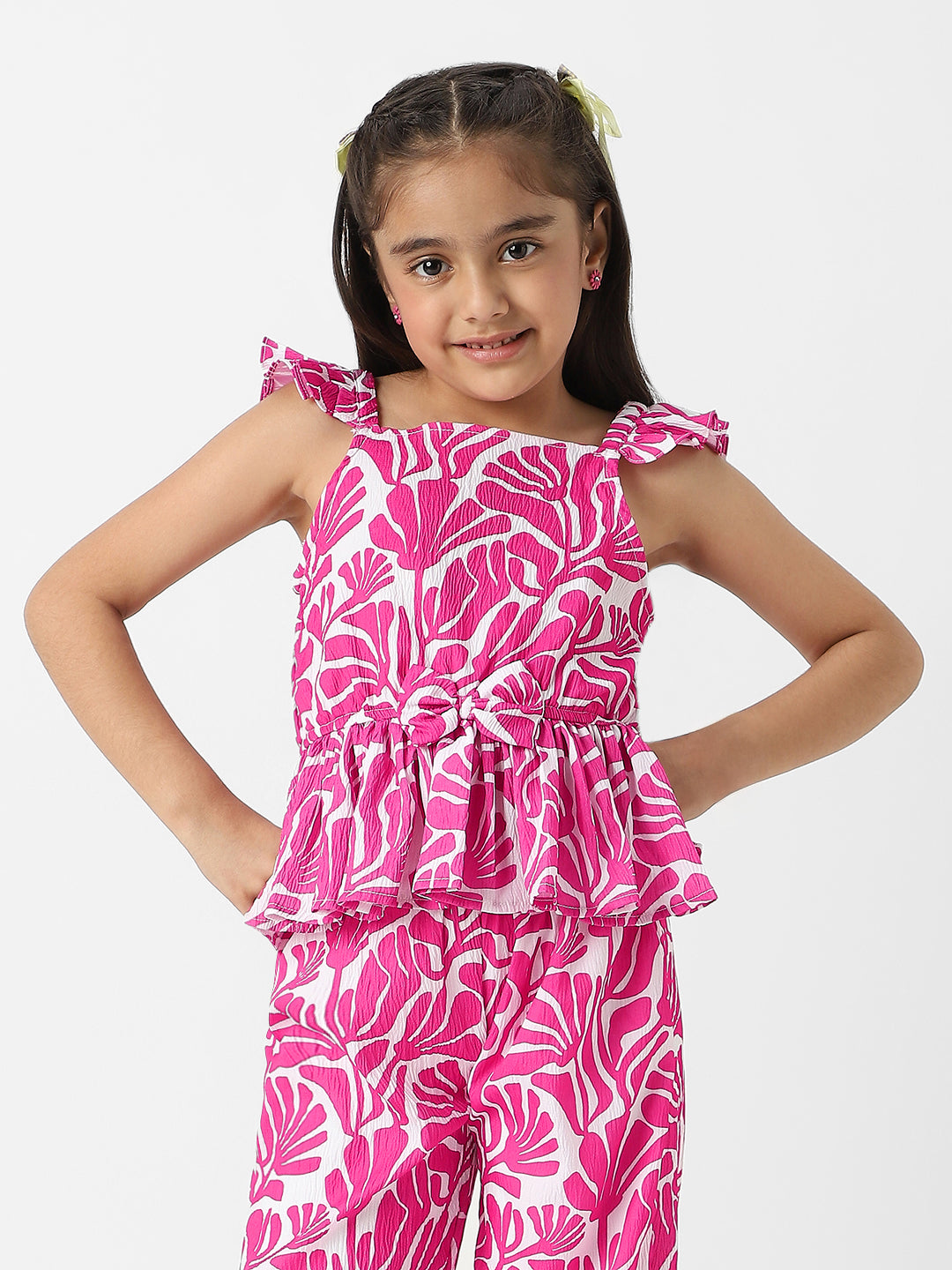 Nautinati Girls' Combo Set of Stylised Sleeves Top and Bottoms