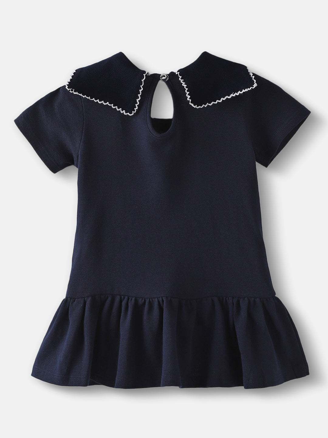Nautinati Girls’ Blue Pique Cotton Applique Dress
