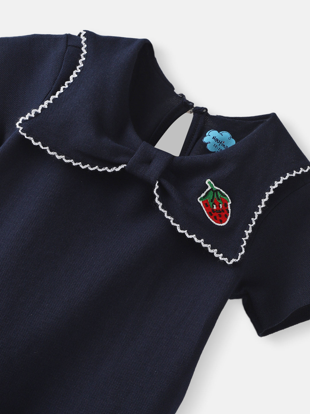 Nautinati Girls’ Blue Pique Cotton Applique Dress