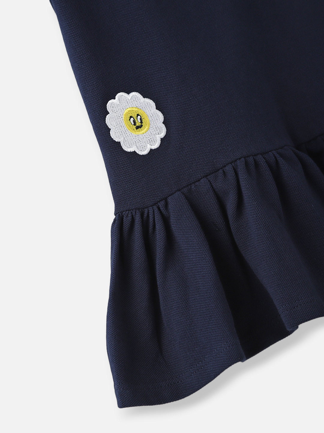 Nautinati Girls’ Blue Pique Cotton Applique Dress