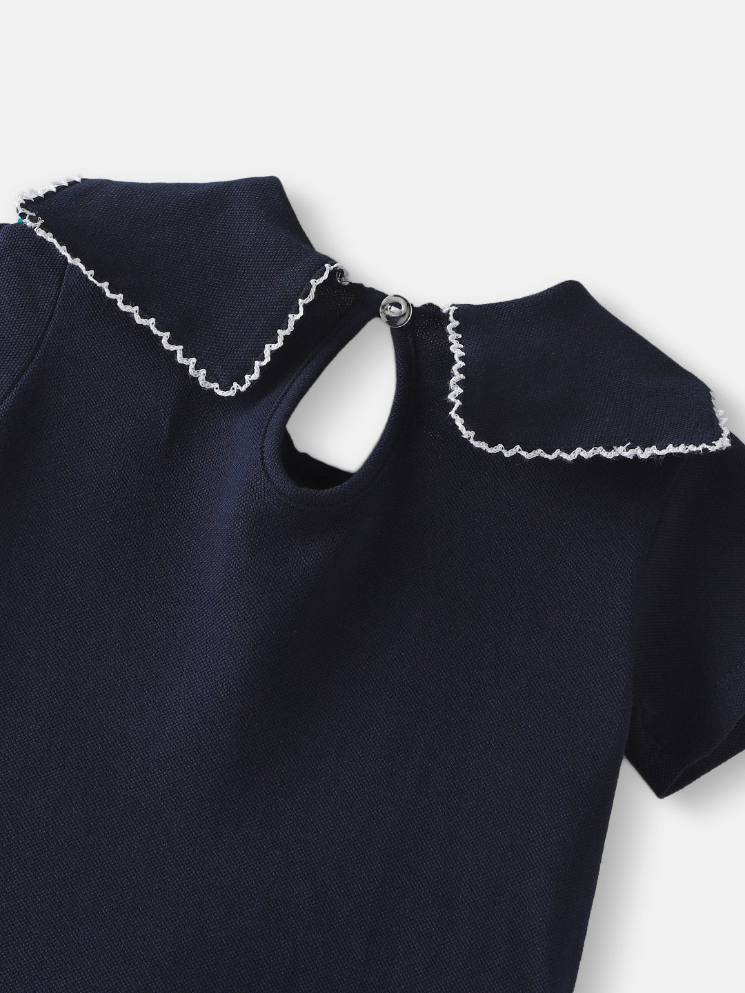 Nautinati Girls’ Blue Pique Cotton Applique Dress