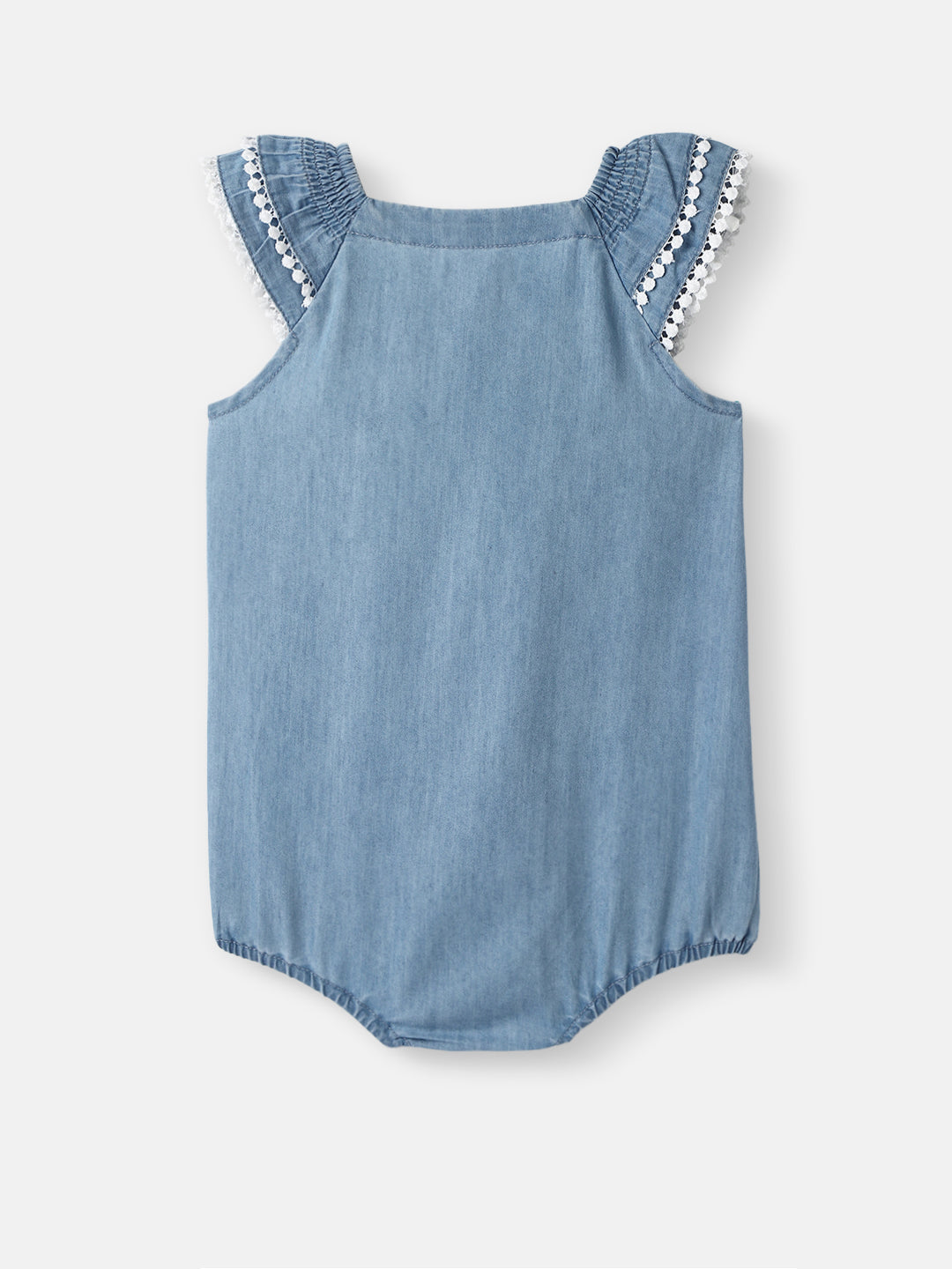 Nautinati Girls' Denim Cotton Rainbow Embroidered Bodysuit