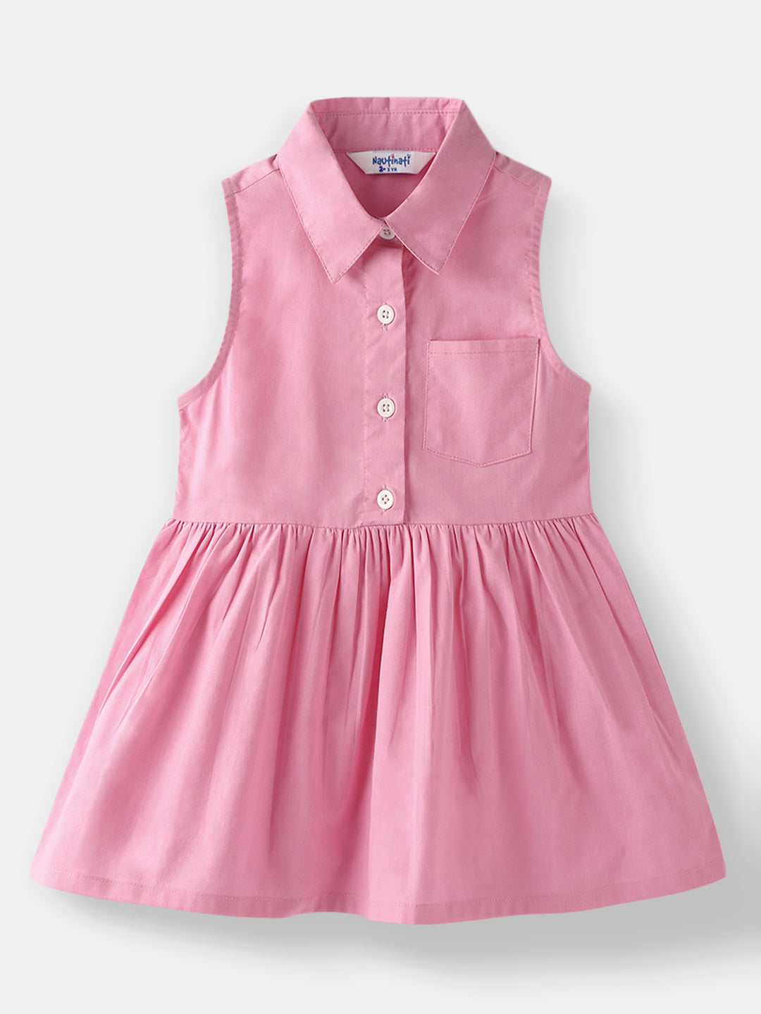 Nautinati Girls' Cotton Minnie Embroidery Collared Shirt Dress