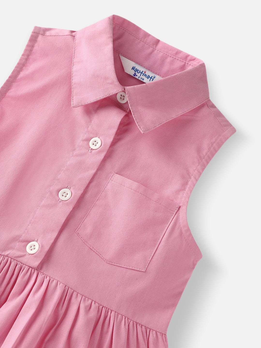 Nautinati Girls' Cotton Minnie Embroidery Collared Shirt Dress