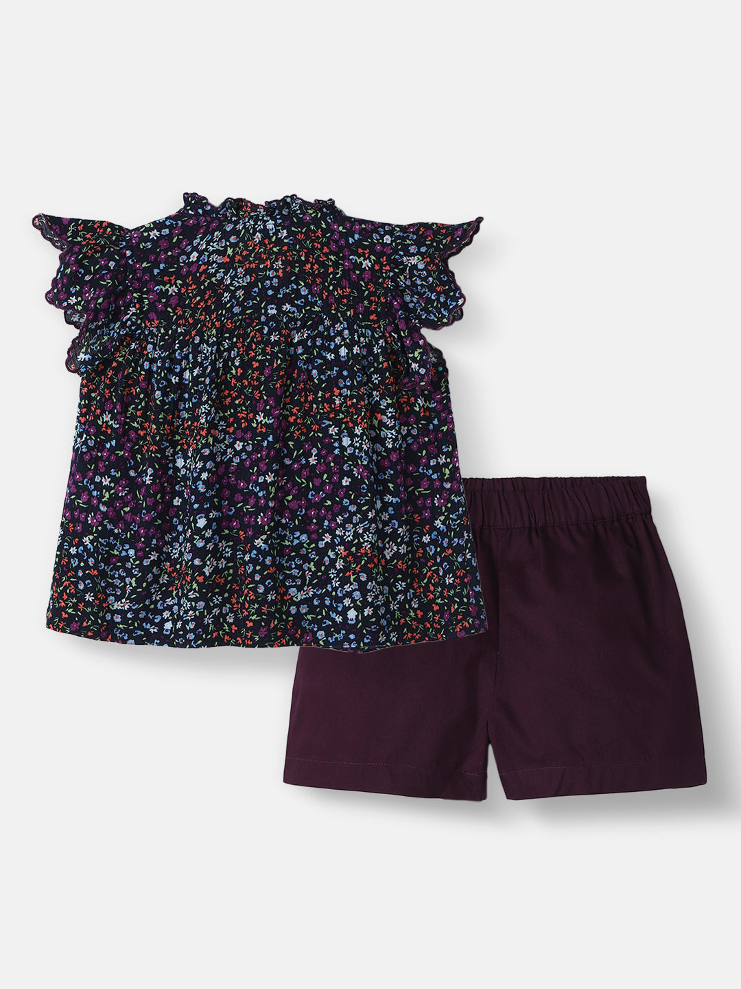 Nautinati Girls' Floral Print Round-neck Top and Shorts Set