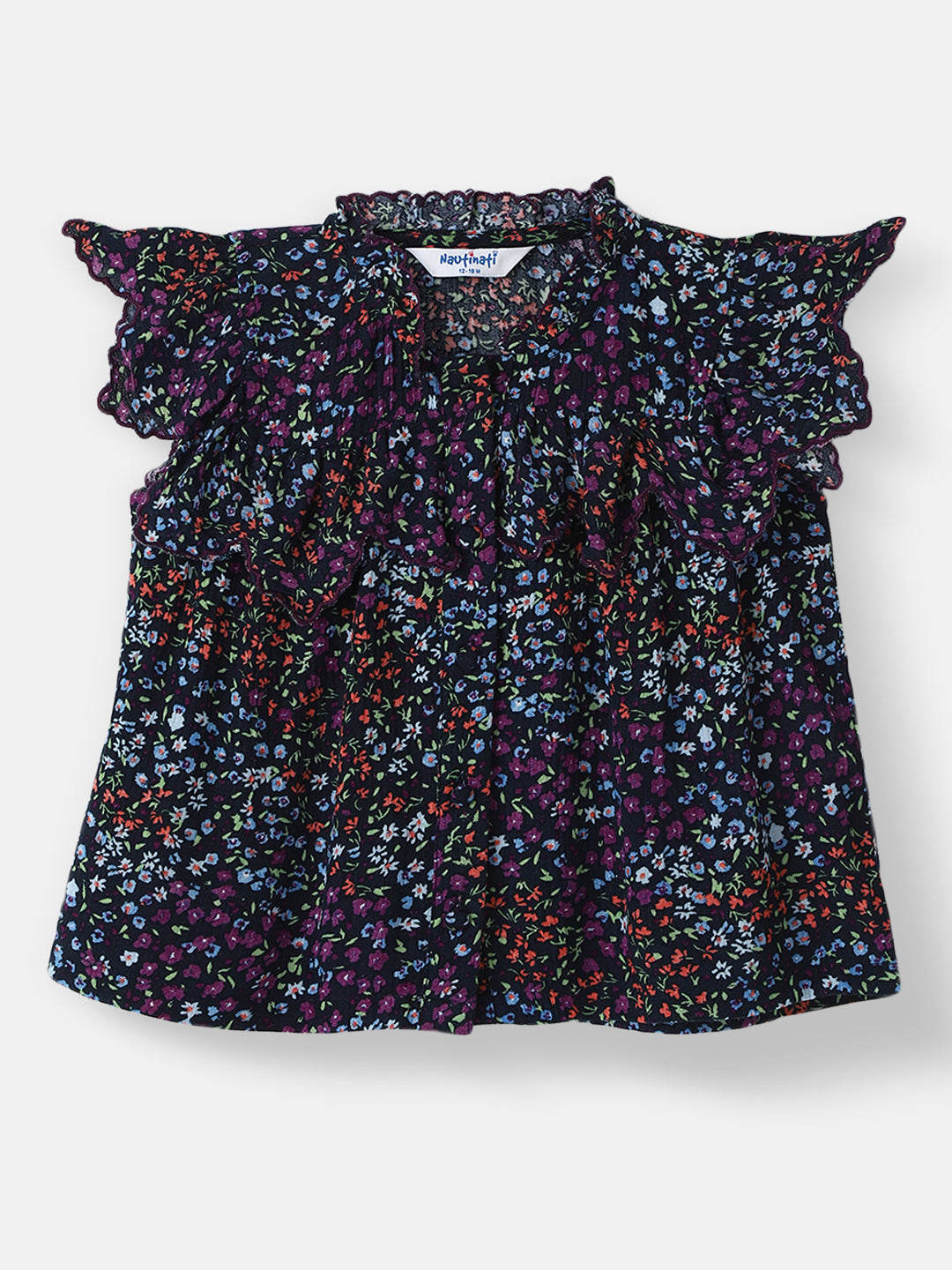 Nautinati Girls' Floral Print Round-neck Top and Shorts Set