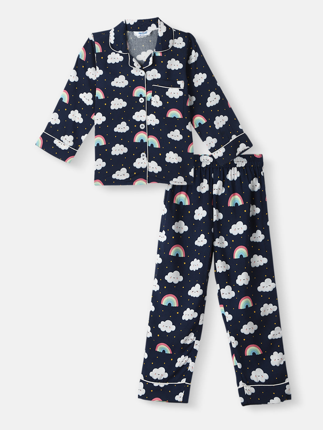 Nautinati Boys' Clouds and Rainbow Print Chest Pocket Shirt and Pyjama Set