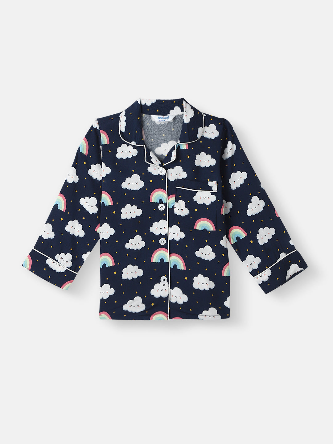 Nautinati Boys' Clouds and Rainbow Print Chest Pocket Shirt and Pyjama Set