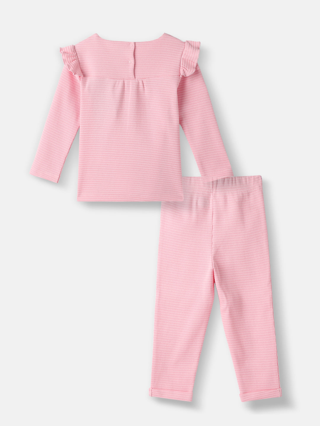 Nautinati Girls' Textured Cotton Top and Pants Set with Embroidered Neck