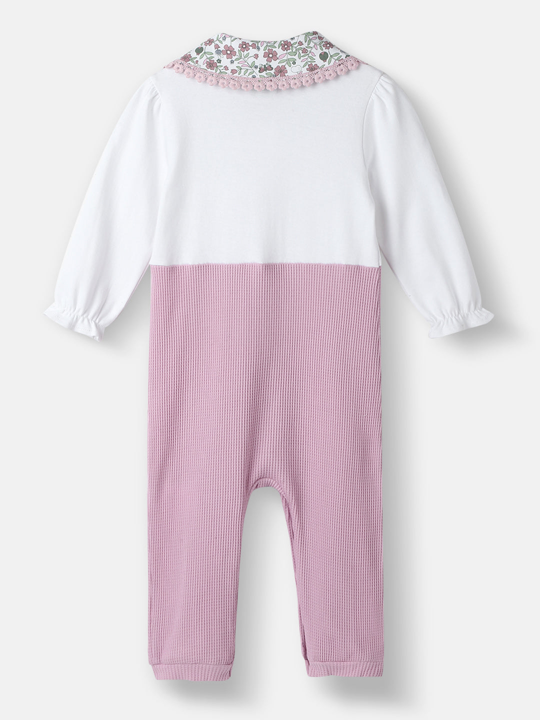 Nautinati Girls' Textured Fabric Floral Embroidered Collared Jumpsuit
