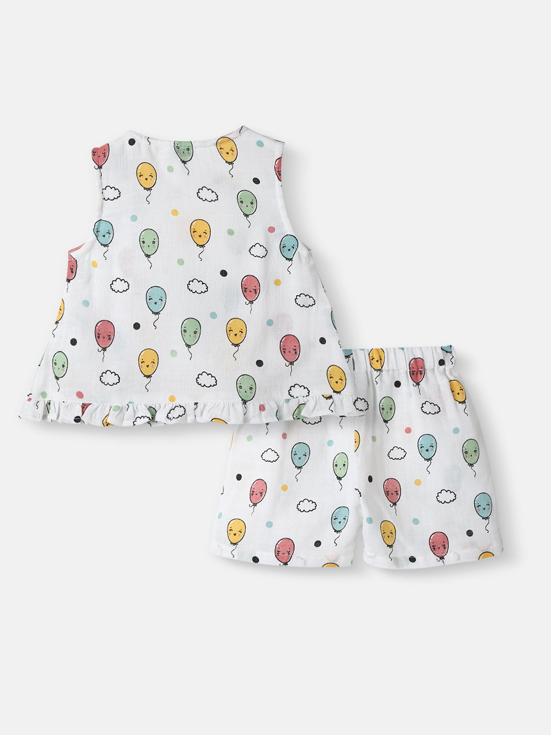 Nautinati Girls' Cotton Balloon Print Sleeveless Top and Shorts Coord Set