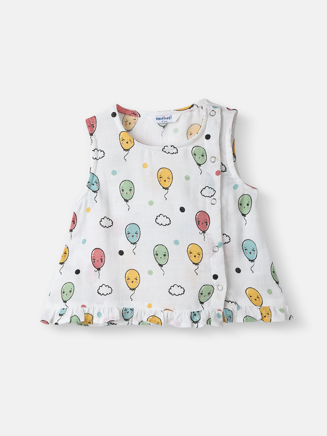 Nautinati Girls' Cotton Balloon Print Sleeveless Top and Shorts Coord Set