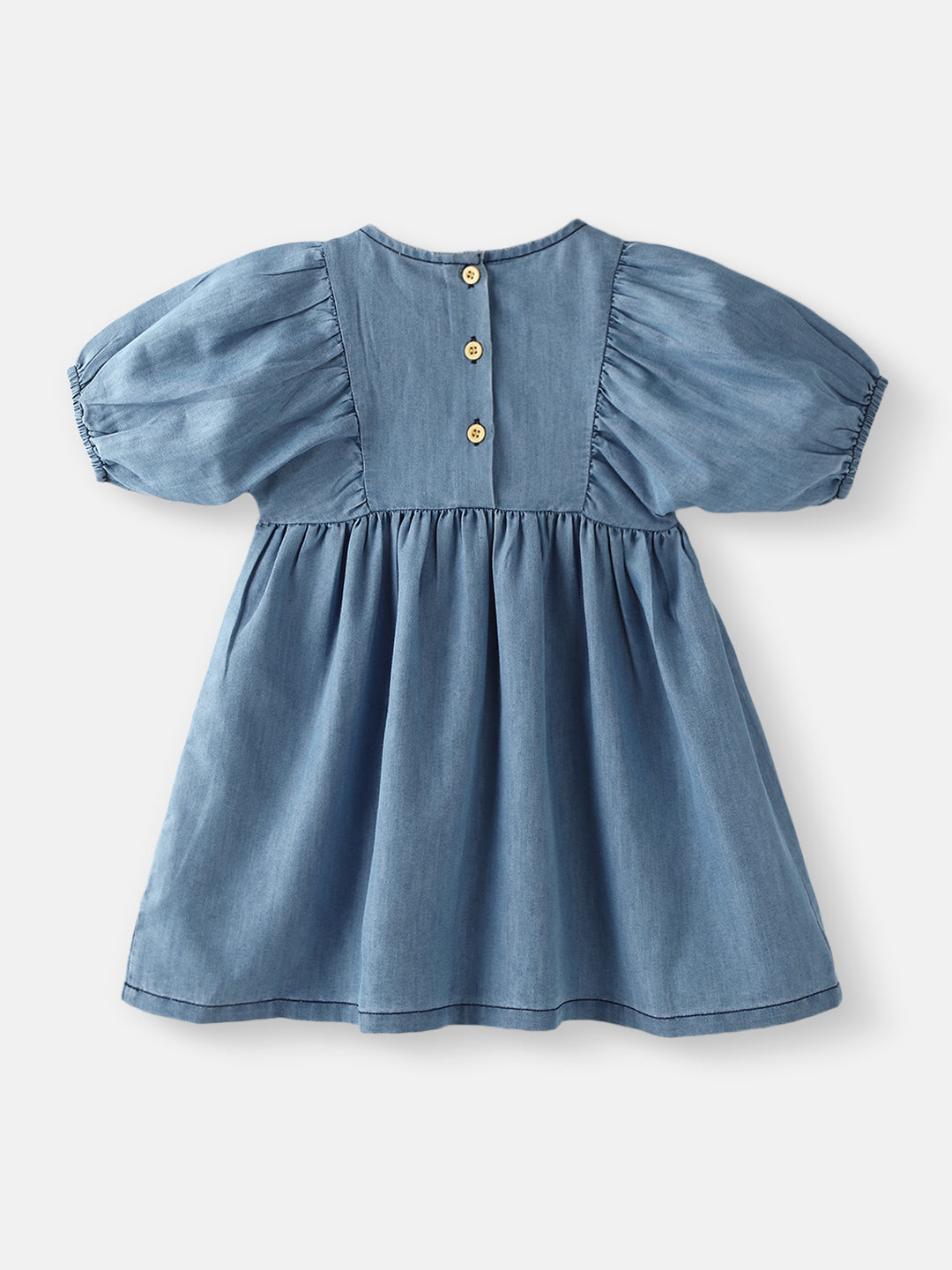 Nautinati Girls’ Blue Denim Floral Embroidery Dress