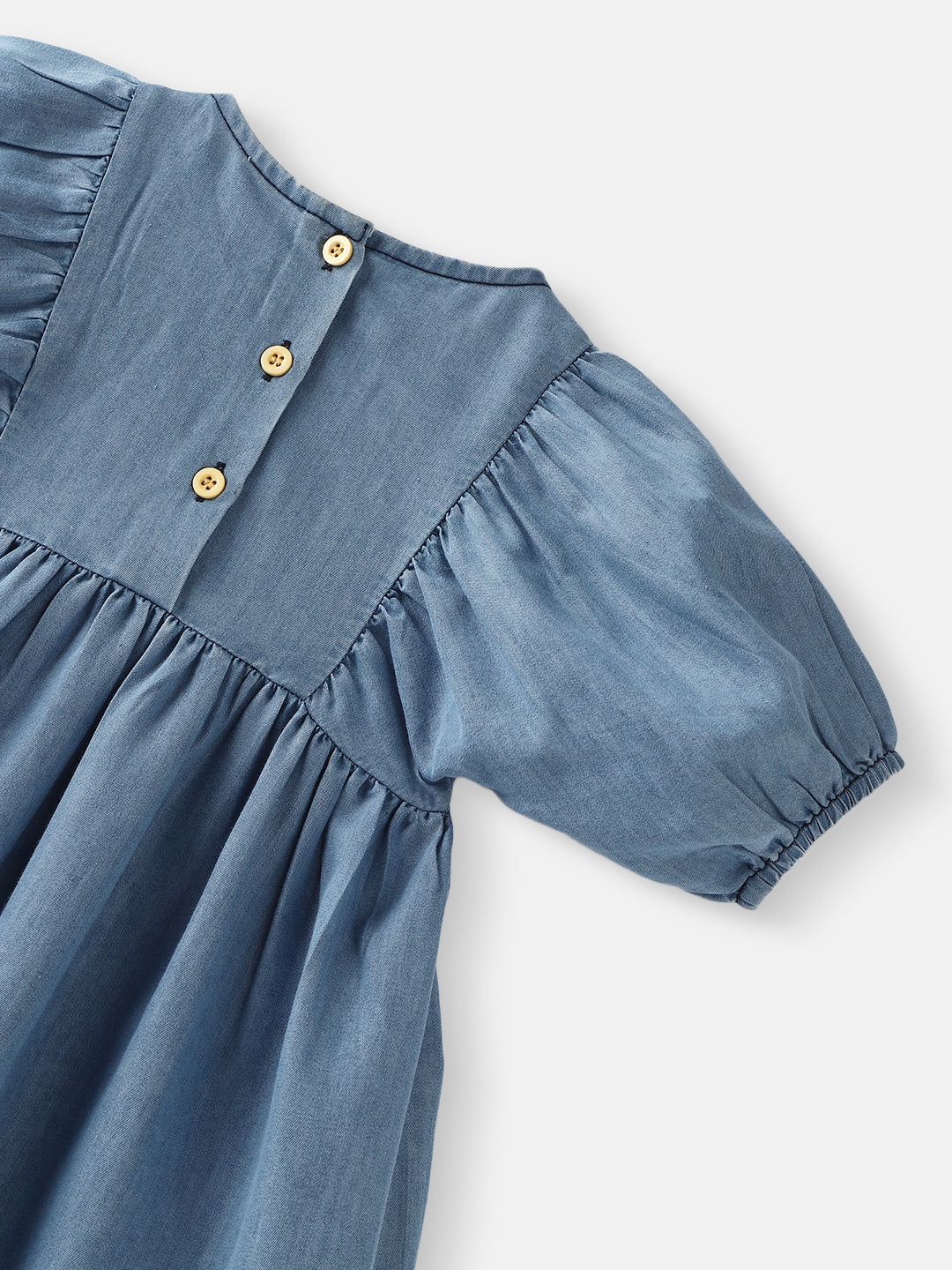 Nautinati Girls’ Blue Denim Floral Embroidery Dress