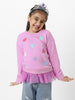 Nautinati Girls Heart Printed Round Neck Full Sleeves Sweatshirt With Frills