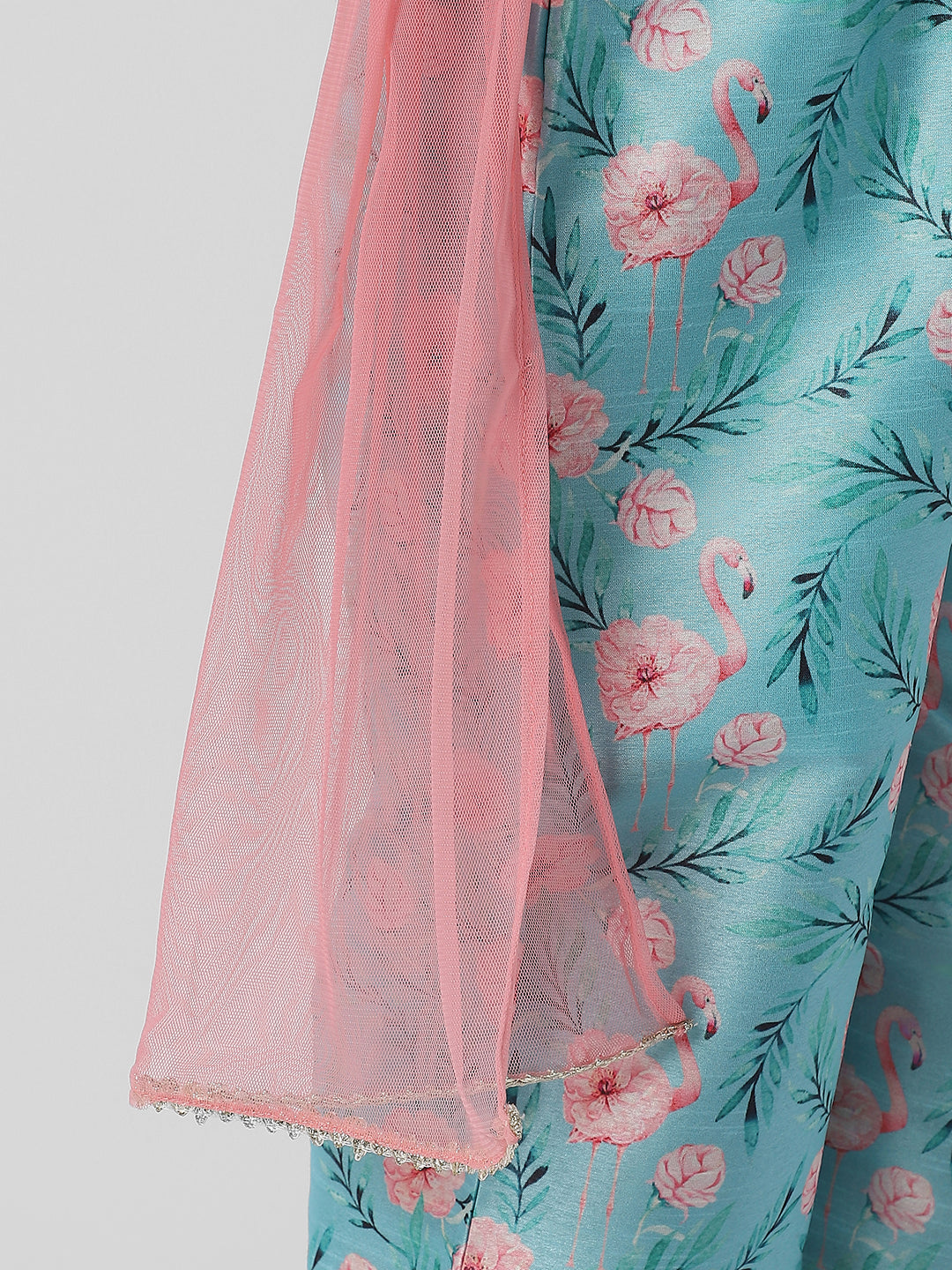 Nautinati Girls Striped Sleeveless Top and Printed Straight Pants with Net Dupatta