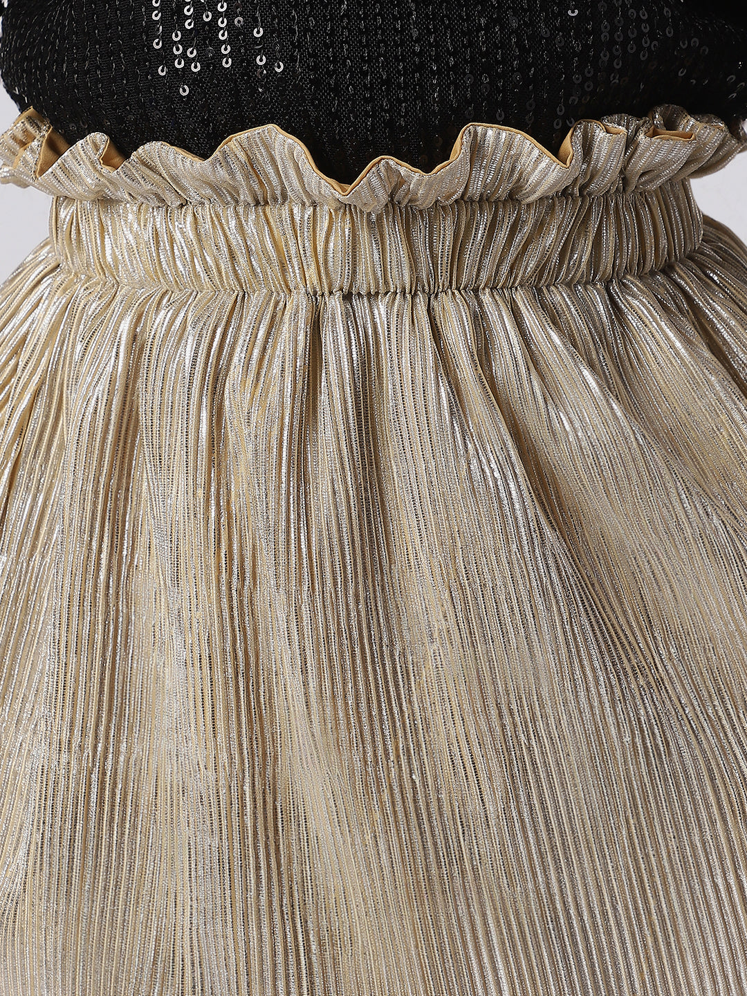 Nautinati Girls Frilled Neckline Stylised Sleeve Sequin Partywear Combo Set of Top and Skirt