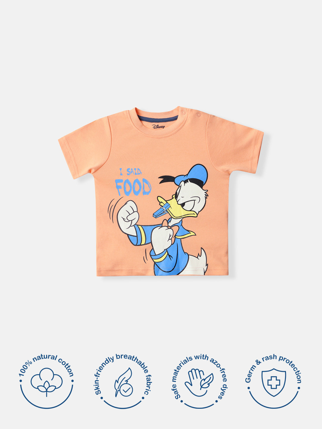 Nautinati Disney Donald Duck Baby Boys Pure Cotton Regular T Shirt (Orange, Pack of 1)