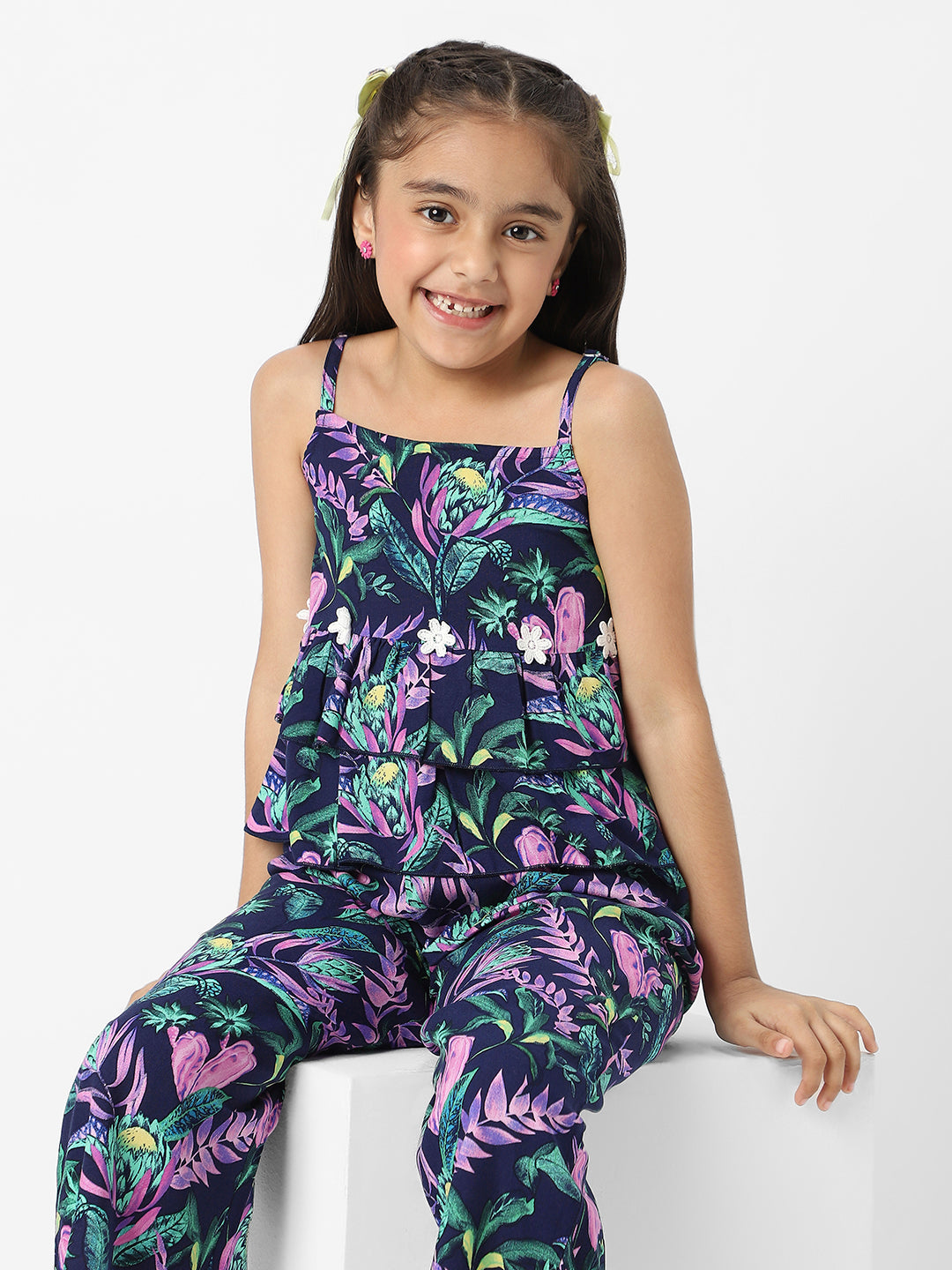 Nautinati Girls' Combo Set of Tiered Top and Bottoms