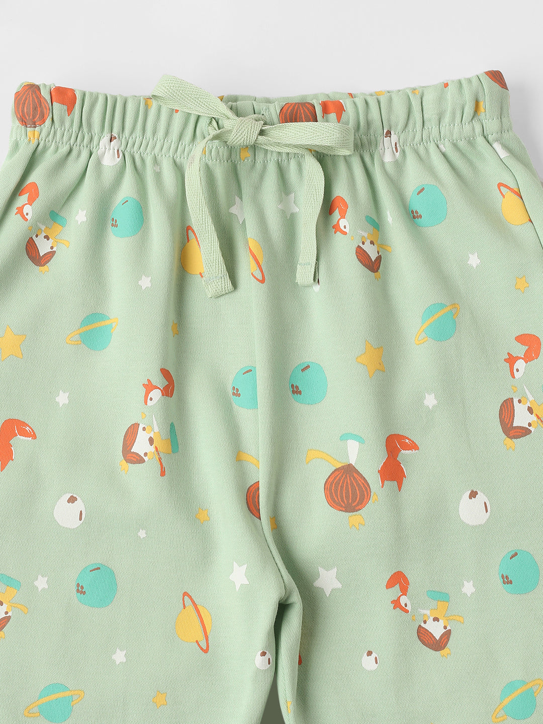 Nautinati Cotton Solid and Forest AOP Pack of 2 Pants Set for Baby Girls
