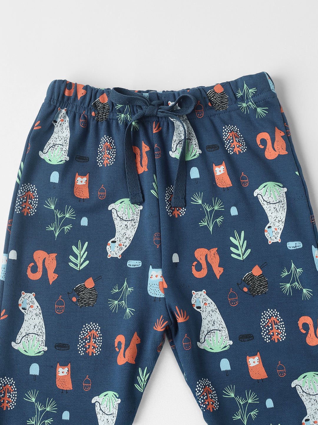 Nautinati Cotton Solid and Forest AOP Pack of 2 Pants Set for Baby Girls