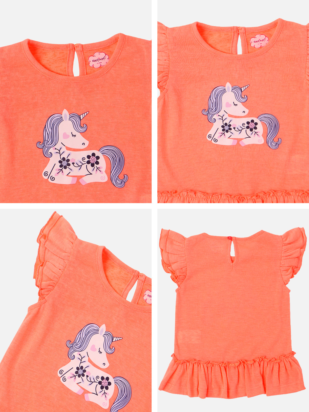 Nautinati Girls' Cotton Unicorn Print Top