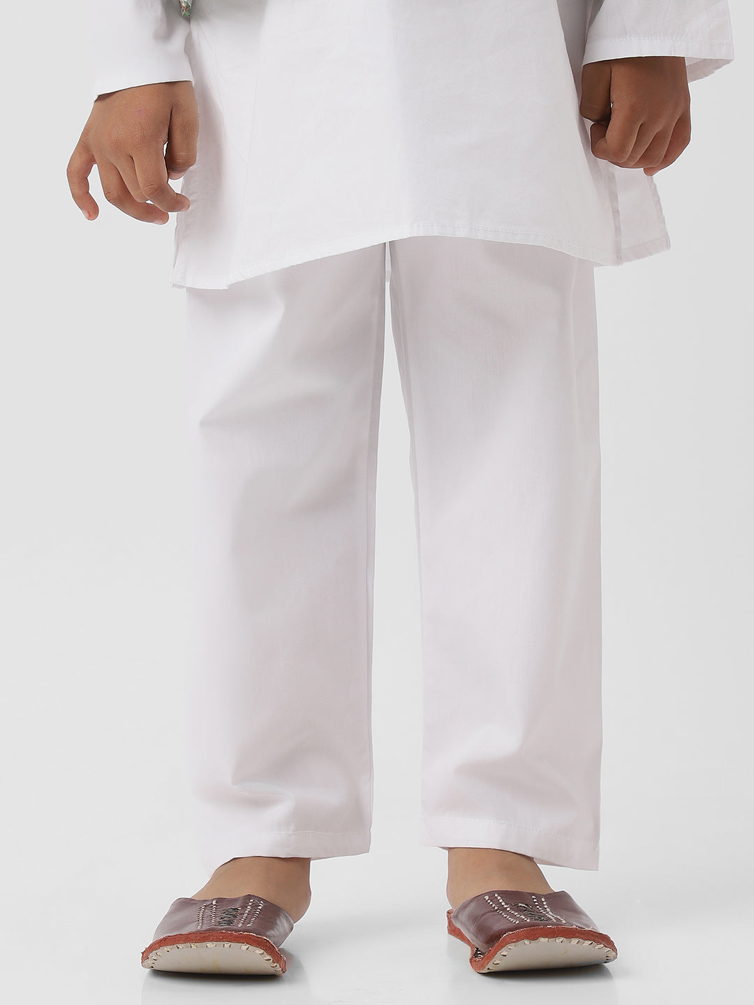 Nautinati Boys White Cotton Full Sleeve Kurta-Pyjama with Floral Jaipur Print Nehru Jacket