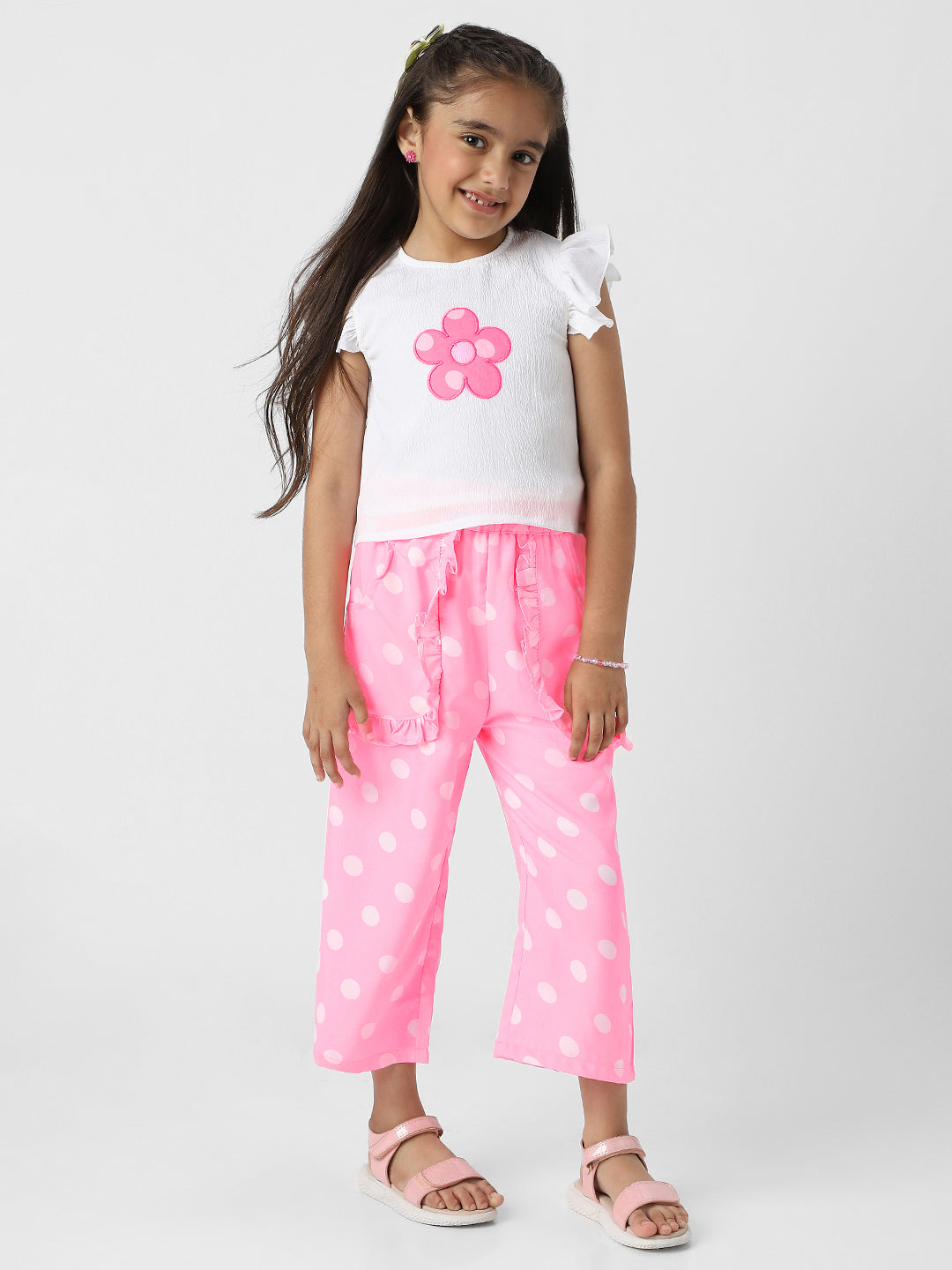Nautinati Girls' Polka Print Combo Set of Top and Bottoms