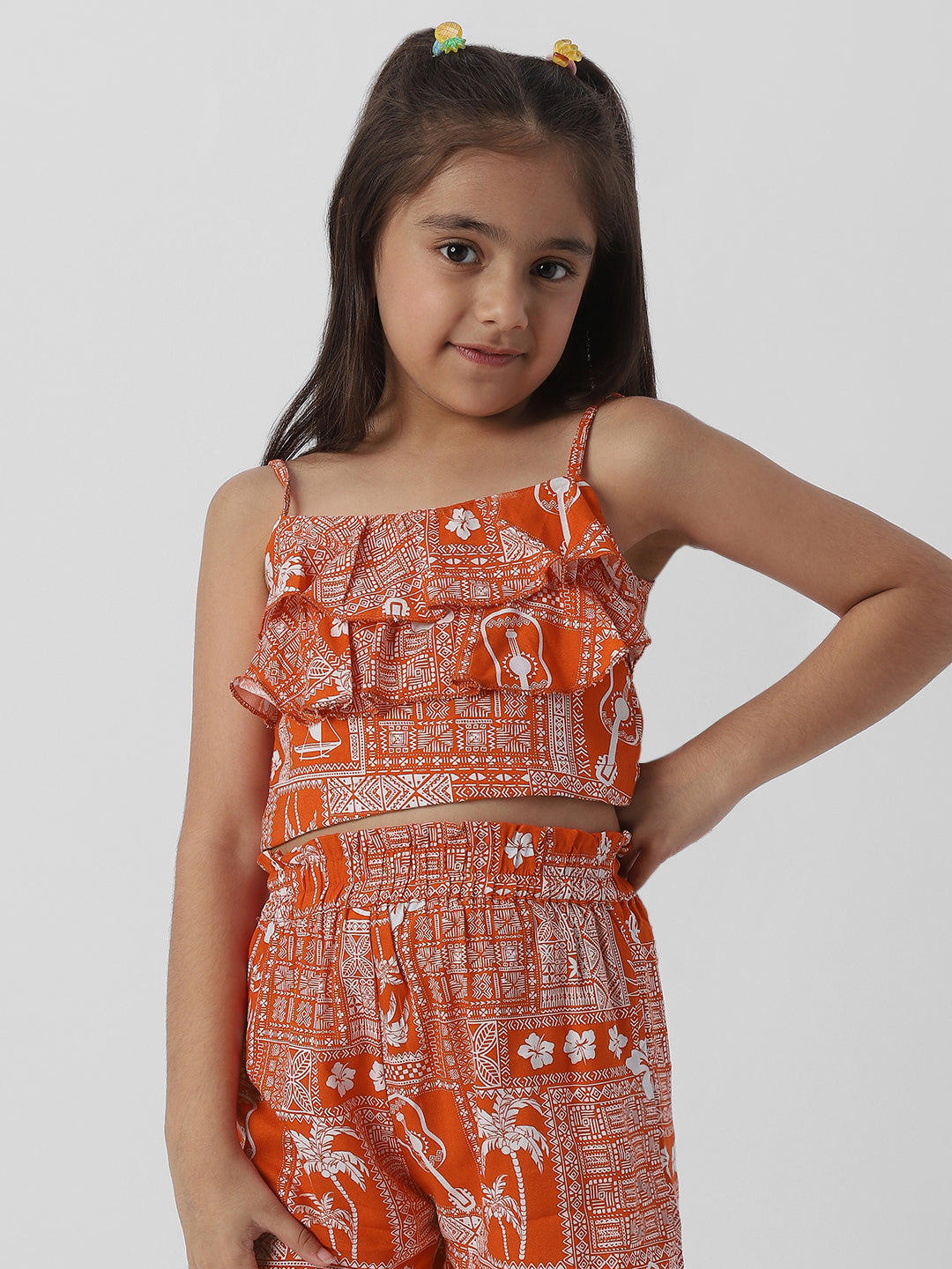 Nautinati Girls Cotton Set of Printed Tiered Top and Shorts