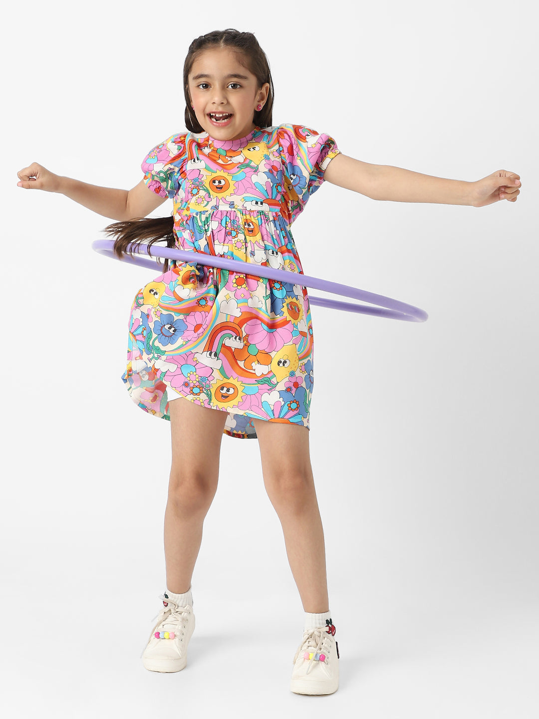 Nautinati Girls' Colourful AOP Dress