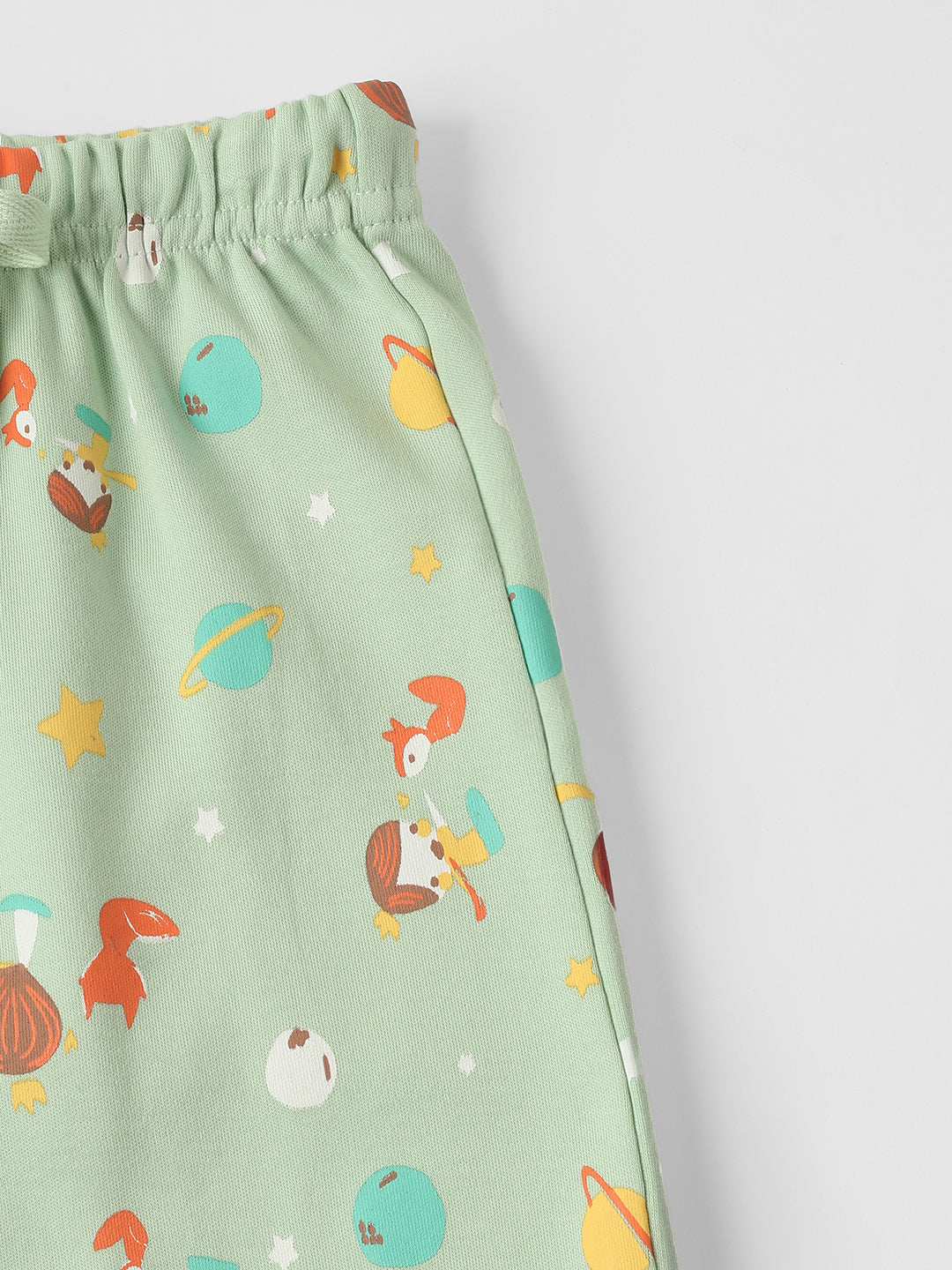 Nautinati Cotton Solid and Forest AOP Pack of 2 Pants Set for Baby Girls
