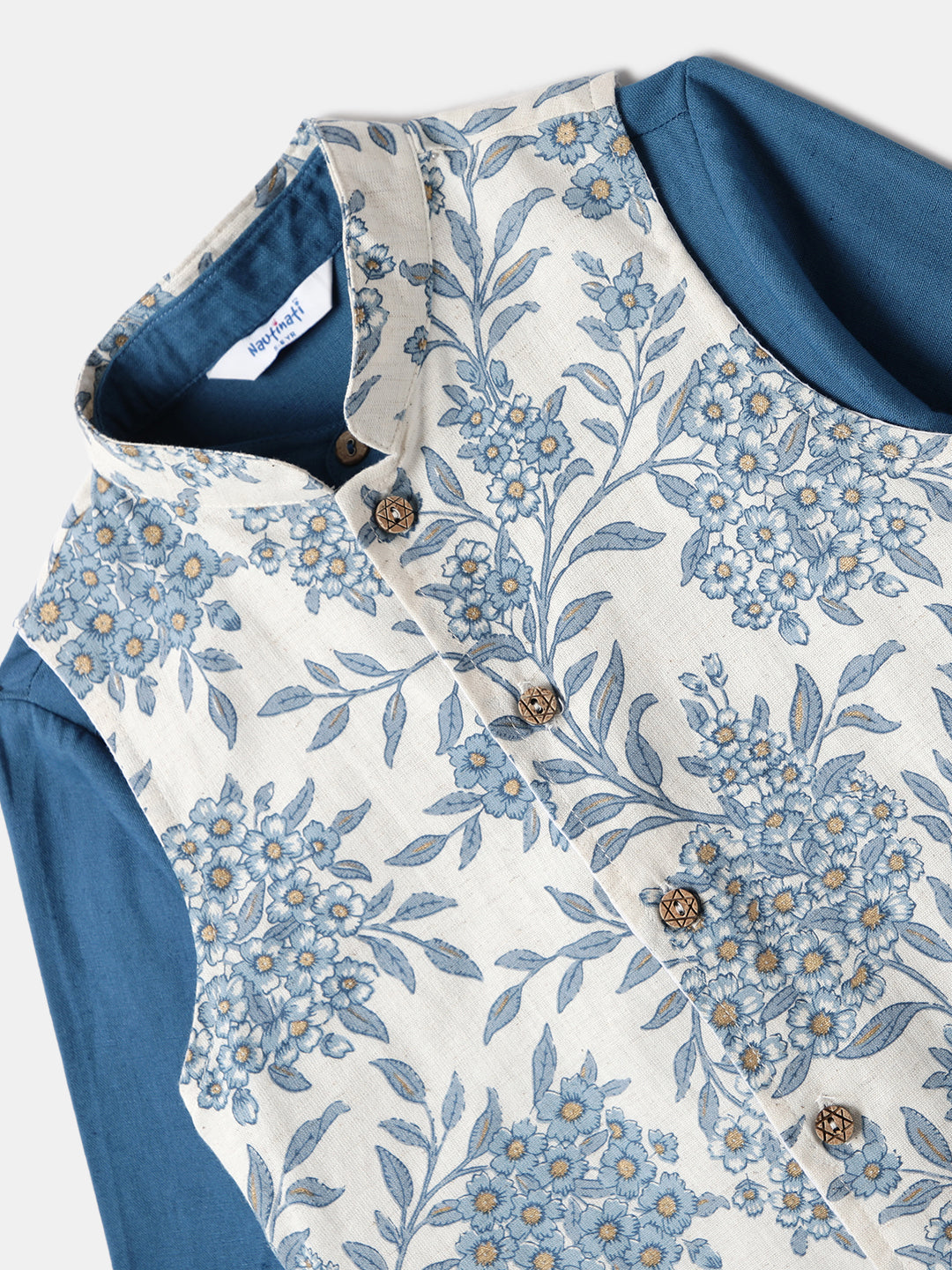 Nautinati Boys' Cotton Festive Kurta Pyjama With Jacket Set | Block Print Jacket | Age 2 - 10 Years