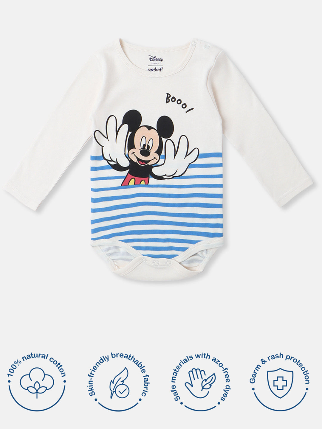 Nautinati Infants Soft Cotton Striped and Mickey Printed Bodysuit