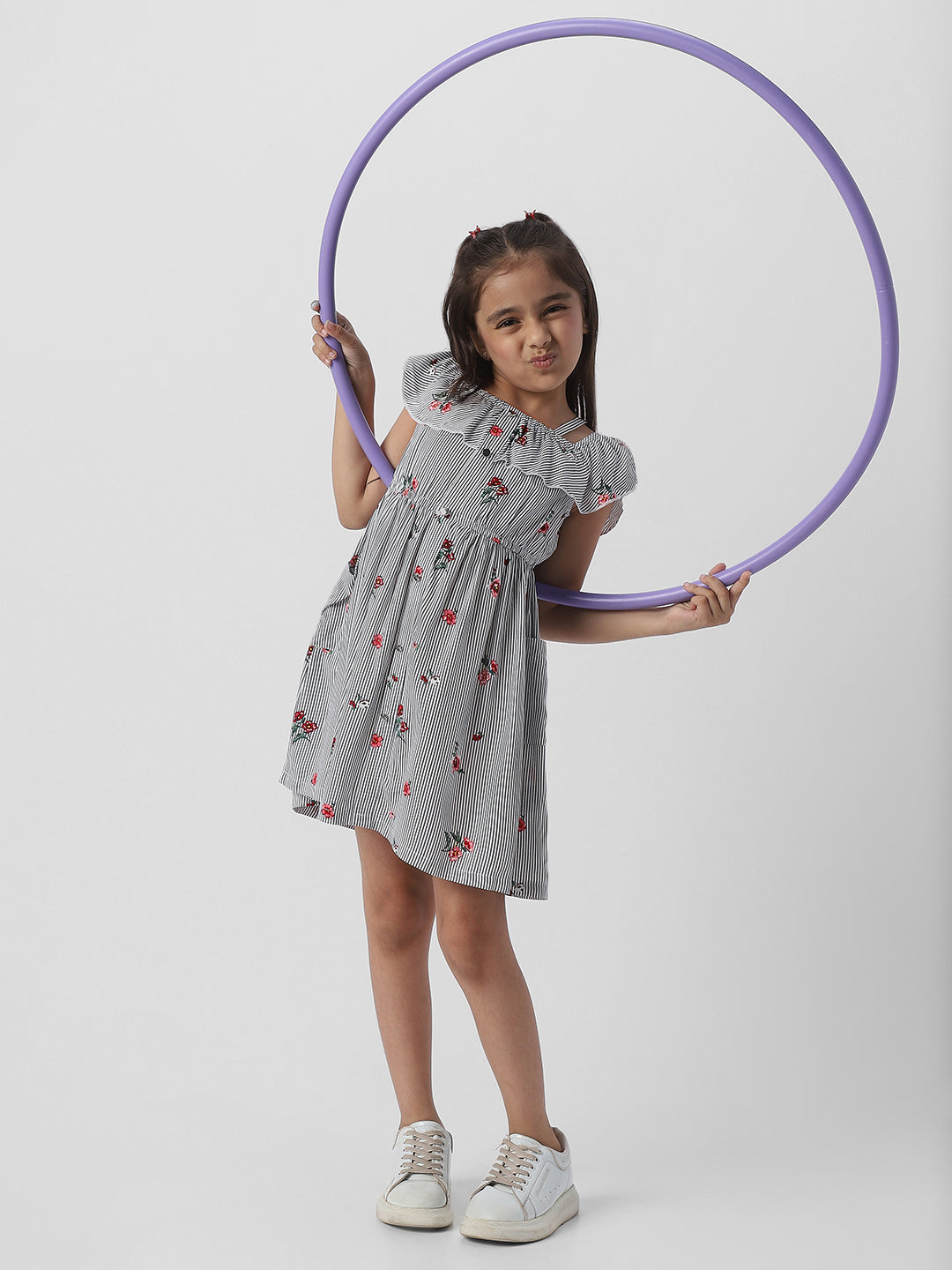 Nautinati Girls Striped Floral Print Dress