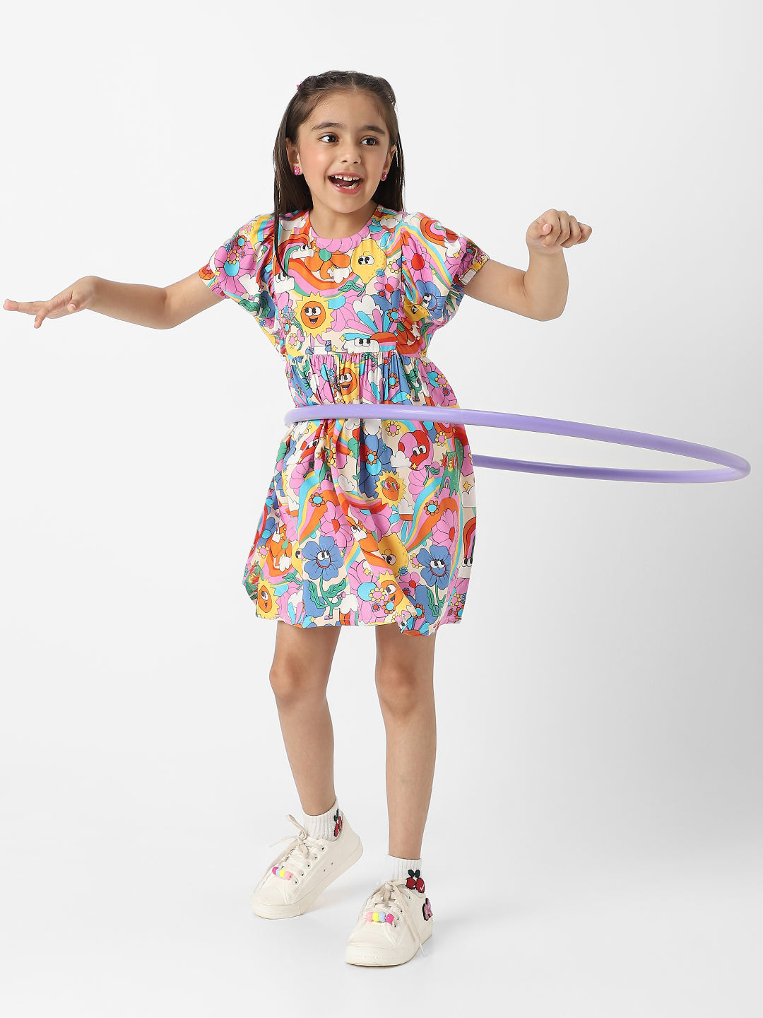 Nautinati Girls' Colourful AOP Dress