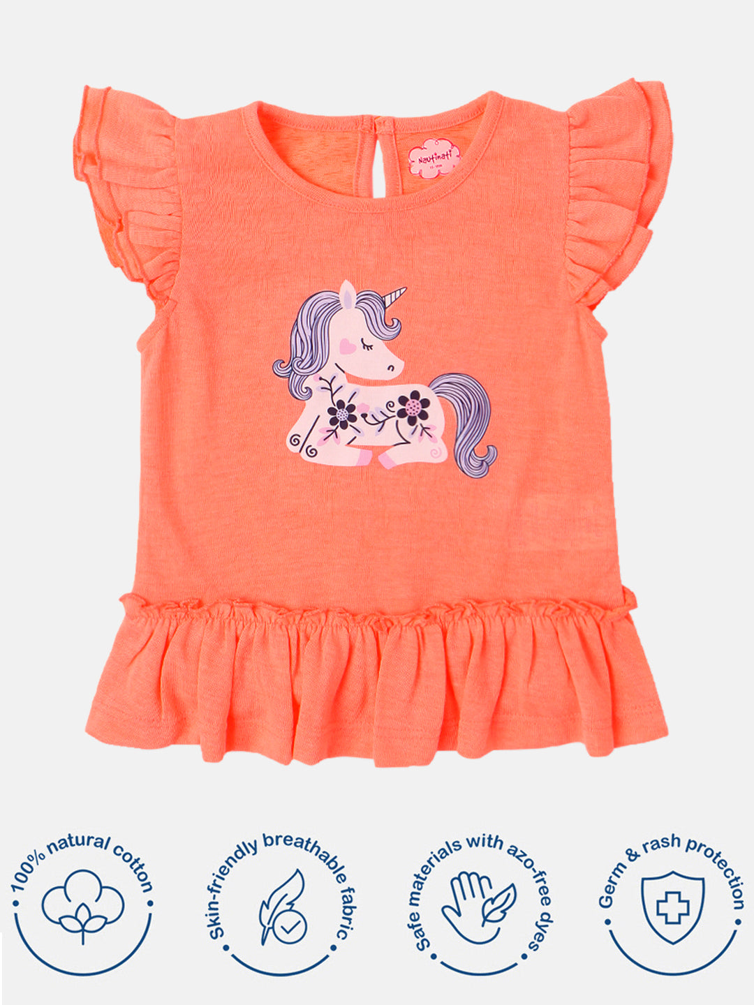 Nautinati Girls' Cotton Unicorn Print Top